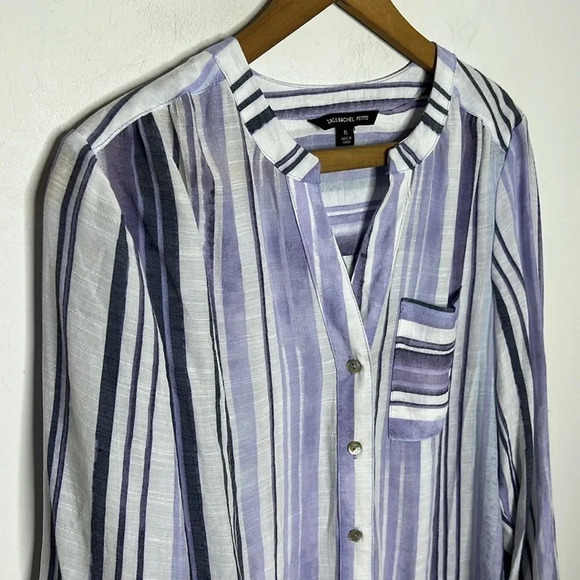 ZAC & RACHEL Artsy Purple Striped Button Down Casual Boho Blouse - Picture 2 of 9